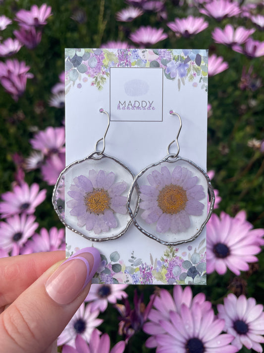 Statement Earrings - Purple Daisies with Hook