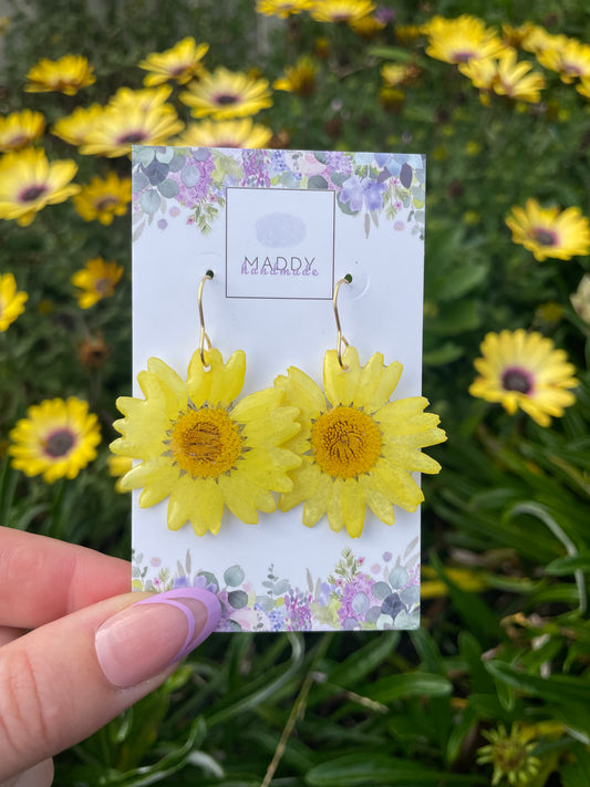 Statement Earrings - Yellow Daisies with Hooks