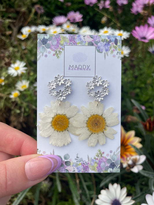 Statement Earrings - White Daisies