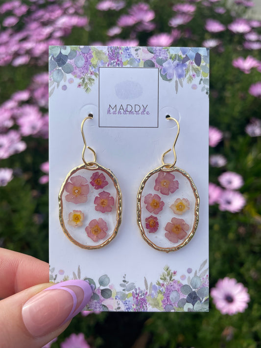 Statement Earrings - Pink Flowers with Hook