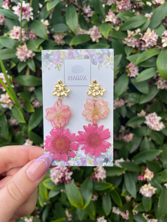 Statement Earrings - Pink Flower Dangle