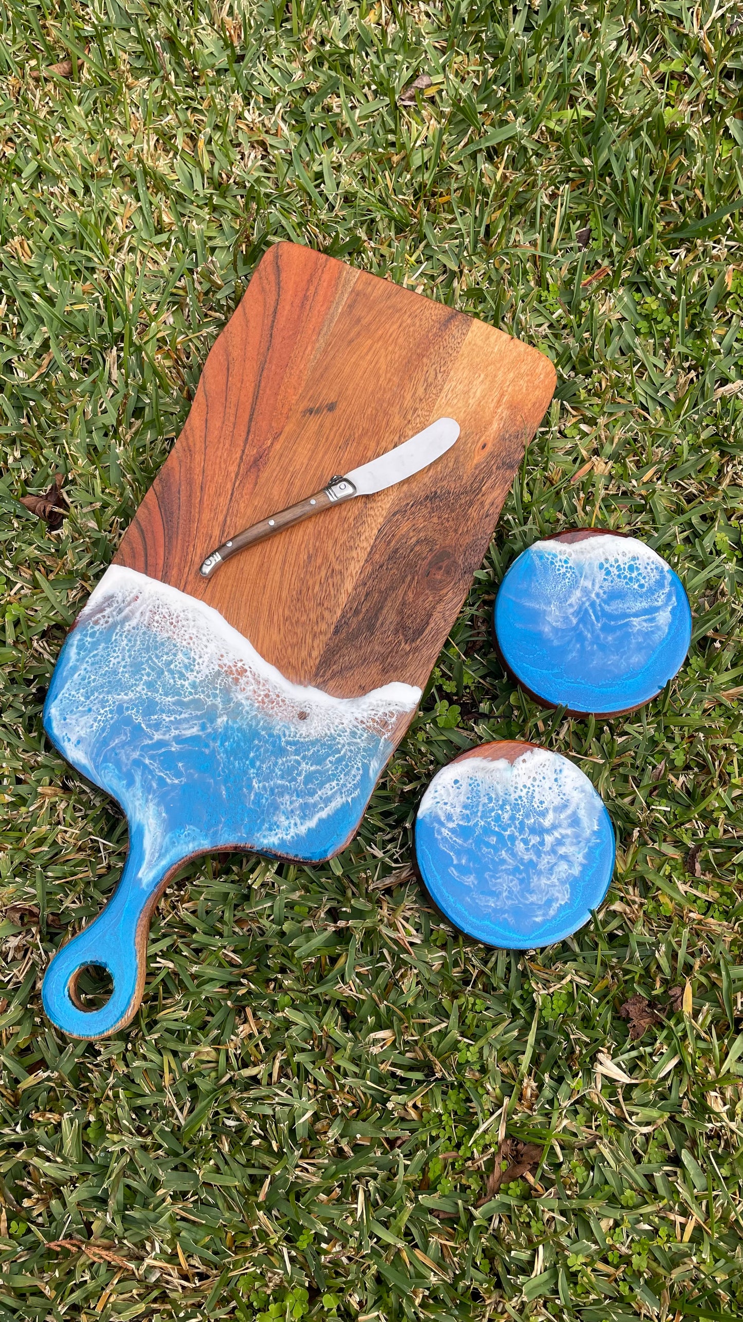 Serving Board Set - Waves with Coasters and Knife