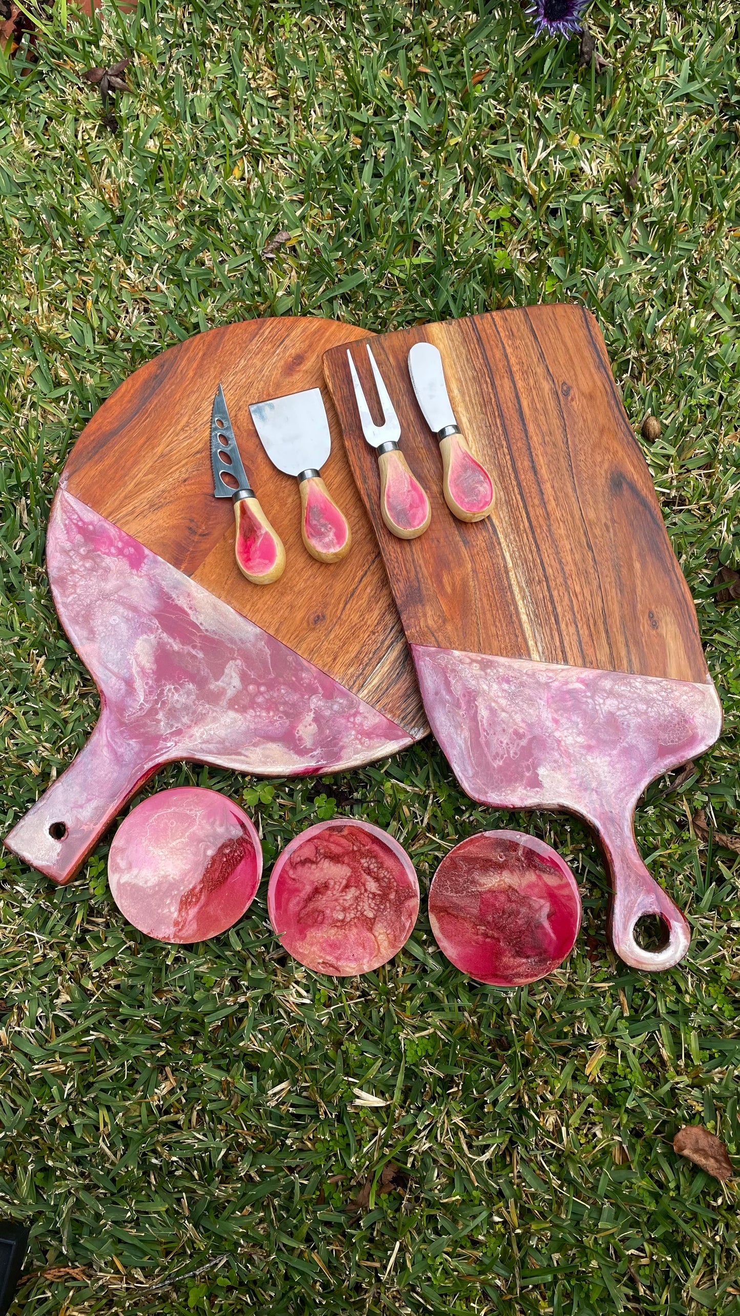 Serving Board Set - Pink with Cheese Utensil Set