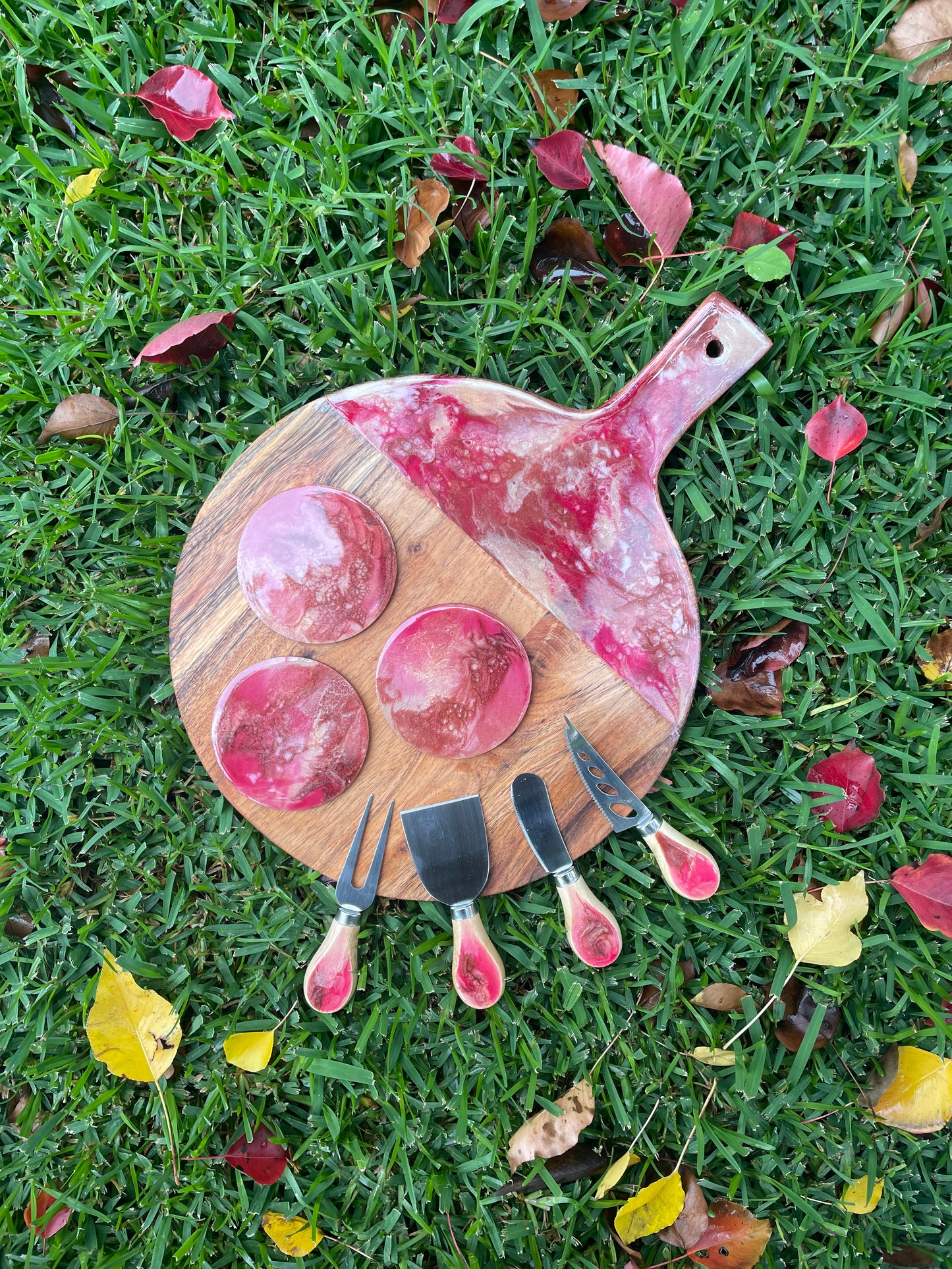 Serving Board Set - Pink with Cheese Utensil Set