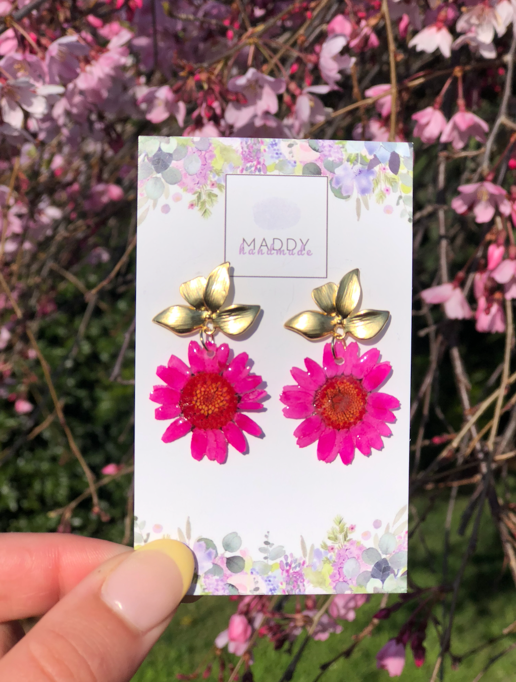 Statement Earrings - Pink Daisies