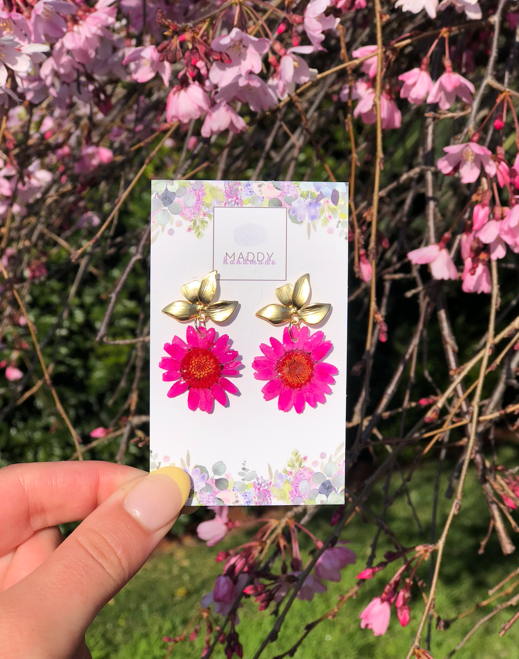 Statement Earrings - Pink Daisies