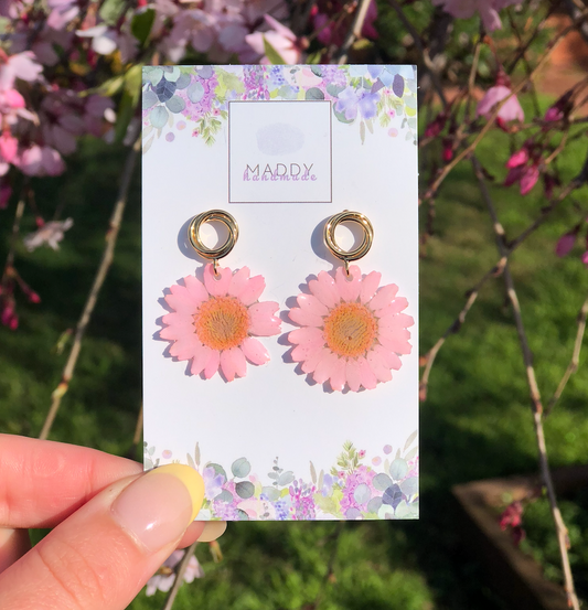 Statement Earrings - Pink Daisies