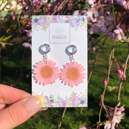 Statement Earrings - Pink Daisies