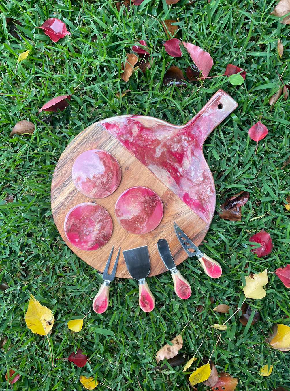 Serving Board Set - Pink with Cheese Utensil Set