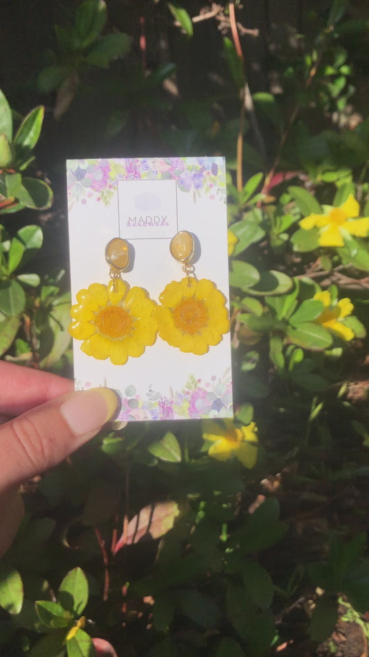 Statement Earrings - Yellow Flowers with Citrine Stones